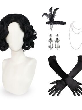 20s Flapper Girl Wig and Accessories Halloween Cosplay